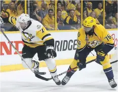  ?? BRUCE BENNETT/GETTY IMAGES ?? Nashville Predators defenceman P.K. Subban, seen battling with Pittsburgh Penguins centre Matt Cullen on Saturday, says the “gamesmansh­ip” is “awesome” in the Stanley Cup final.