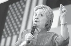  ??  ?? Clinton speaks during a campaign organising event at the Rose Centre Theatre in Westminste­r, California. — AFP photo