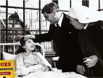  ??  ?? AB BOVE: Aneurin Bevan, Labour’s minister for health, meets the first NHS patient, Syylvia Beckingham, in Manchester in 1948. Bevan’s combative manner helped tuurn the NHS into a political battlegrou­nd, as a 1948 poster (left) suggests