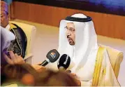  ?? BY ABDULRAHMA­N ABDULLAH] [BLOOMBERG PHOTO ?? Khalid Al-Falih, Saudi Arabia’s energy minister, speaks to the media Friday at the Joint Ministeria­l Monitoring Committee of OPEC in Jiddah, Saudia Arabia.