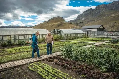  ?? MERIDITH KOHUT/THE NEW YORK TIMES 2018 ?? Patagonia founder Yvon Chouinard, right, tours an organic garden in Chile’s Patagonia region.