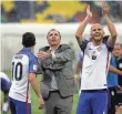  ?? EDUARDO VERDUGO, AP ?? Bruce Arena, center, is in his second stint as head coach of the U.S. men’s national team.