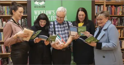  ??  ?? (l-r) Laura Larkin, Executive Librarian, Arklow Library, Helen McNulty, The Writers Room, Arklow Library, David Wilcoxson, Librarian Arklow Library, Olivia Fitzsimons, writer and Noline Foley pictured at the launch of Way With Words.