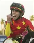  ?? Associated Press ?? Irad Ortiz Jr. pumps his fist after riding Life Is Good to victory Saturday in the Pegasus World Cup in Hallandale, Fla.