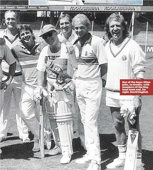  ??  ?? One of the boys: Elton John, in shades, with members of the England team and, far right, David English