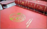  ?? Jeremy stewart ?? Another result of the restoratio­n and scanning of some of the oldest deed books in the Polk County records archives was new hardbound editions with covers bearing the county seal and the name and title of superior court clerk Stacie Baines.