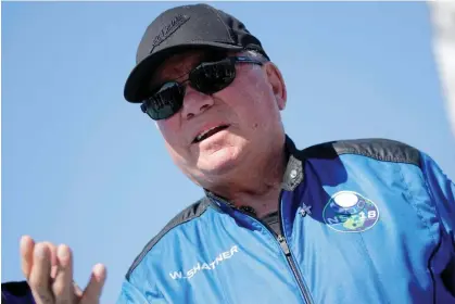  ?? ?? Star Trek actor William Shatner, 90, speaks to the media after his space flight in October 2021. Photograph: Mike Blake/Reuters