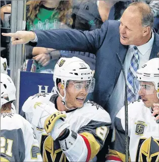  ?? AP PHOTO ?? In this Oct. 6, 2017, file photo, Vegas Golden Knights coach Gerard Gallant points from the bench during the third period of an NHL game against the Dallas Stars in Dallas.