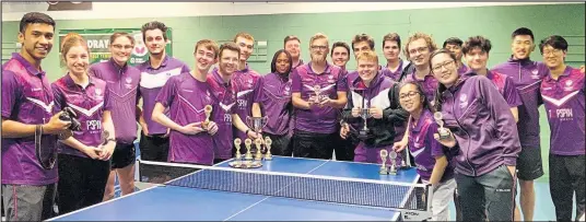  ??  ?? ■ Town and Gown united in table tennis: some of the successful Loughborou­gh Students players who are making a big contributi­on to the local league