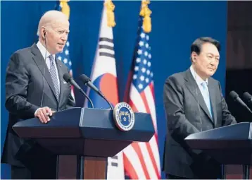  ?? EVAN VUCCI/AP ?? President Joe Biden holds a news conference with South Korean President Yoon Suk Yeol on Saturday in Seoul.