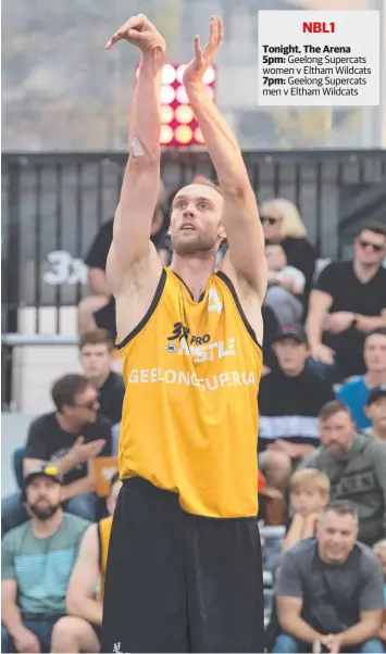  ?? Picture: ALAN BARBER ?? IN DOUBT: Geelong Supercat Lewis Thomas shoots a free throw during the 3x3 Pro Hustle at the Geelong Waterfront last weekend, where he later injured an ankle.