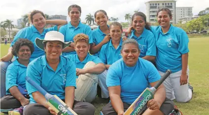  ?? Photo: ?? Moce Women’s cricket team: Back (left-right) Arieta Tagilala, Senimaba Tavo, Deborah Ledua, Sulia Lesubula, Salote Tuberi, Losana Toro. Middle (left-right) Litiana Niudamu, Olivia Tavo. Front (left-right) Melaia Biu, Jokapeci Qereqereta­bua at Albert Park, Suva on July 18,2020.