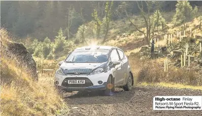  ??  ?? High-octane Finlay Retson’s M-Sport Fiesta R2.