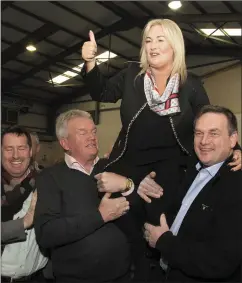  ??  ?? Celebratio­n time at the count centre yesterday (Monday) as Verona Murphy is elected to the Dáil.