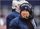  ?? Michael Dwyer / Associated Press ?? The Patriots’ Bill Belichick coaches against the Jets in Foxborough, Mass. on Sunday.