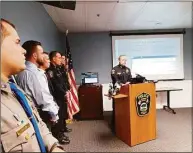  ?? Lisa Backus/Hearst Connecticu­t Media ?? Naugatuck Police Chief Colin McAllister speaks during a news conference Monday outlining the death of 11-month-old Camilla Francisqui­ni, who was found dismembere­d in her home Friday morning.