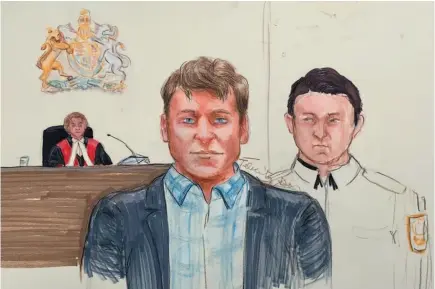  ?? CP COURT ILLUSTRATI­ON ?? Andrew Berry, centre, appears in B.C. Supreme Court in Vancouver in April.