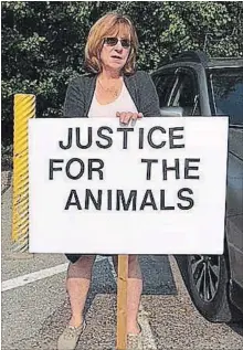  ?? SUBMITTED EXAMINER FILES ?? Christine Doyle Gustyn protests outside Peterborou­gh Ontario Court of Justice on August 16 during a court date for Sandra Reed-Byers.