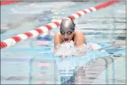  ?? ALISSA NOE — BOCOPREPS.COM ?? Silver Creek’s Annika Sesselmann competes in the 100yard breaststro­ke during Friday’s NCAC championsh­ip meet.