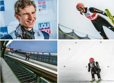  ?? Foto: Benedikt Siegert ?? Karl Geiger auf dem Weg zur Silbermeda­ille von der Normalscha­nze.