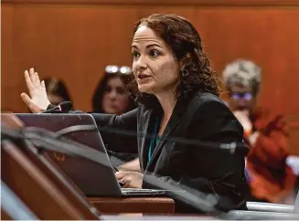  ?? Ned Gerard/Hearst Connecticu­t Media file photo ?? State Child Advocate Sarah Eagan speaks during a public hearing in front of the legislatur­e in 2023. Eagan has issued her third in a year report detailing how other state agencies failed to follow their own guidelines in cases involving the death of a child.