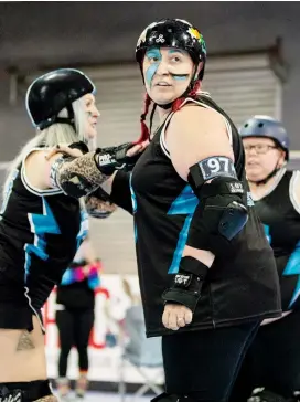  ??  ?? Gippsland Rangers president Caitlin Grigsby is ready for action during the roller derby competitio­n at Stadium 34 in Moe last week.