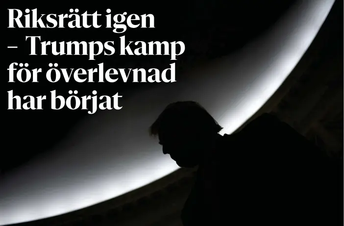  ?? FOTO: BRENDAN SMIALOWSKI/ LEHTIKUVA-AFP ?? En andra riksrättsp­rocess väntar USA:s president Donald Trump. Det är första gången i historien som en amerikansk president ställs inför riksrätt två gånger.