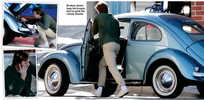  ??  ?? Broken down bug: McGregor has to push his classic Beetle