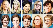  ??  ?? This photo combinatio­n of images shows the 10 highest paid women CEOs in 2016, according to a study carried out by executive compensati­on data firm Equilar and The Associated Press. Top row (from left): IBM CEO Virginia Rometty; Yahoo CEO Marissa...