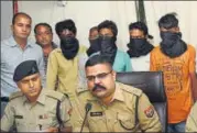  ?? SAKIB ALI /HT PHOTO ?? The crime branch of Ghaziabad police arrested five people for abduction, rape and murder of a 15year old girl whose body was recovered from Meerut in January, in Ghaziabad.