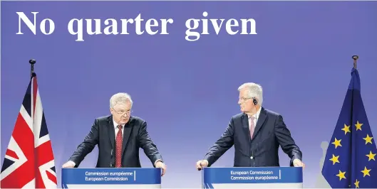  ?? PHOTO: REUTERS ?? Bogged down in Brexit . . . Britain’s Secretary of State for Exiting the European Union, David Davis, and European Union’s chief Brexit negotiator, Michel Barnier, hold a joint news conference after the round of Brexit talks in Brussels this week.