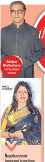  ?? PHOTO: PRODIP GUHA/HT PHOTO: FOTOCORP ?? Abhijeet Bhattachar­ya
Nepotism never happened in my time. A producer could never have the courage to tell an RD Burman or Khayyam saab... ki aap is singer ko le lijiye.