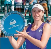  ?? AFP ?? Johanna Konta poses with the trophy after defeating Venus Williams in California. —