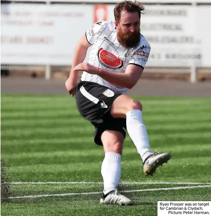  ?? ?? Ryan Prosser was on target for Cambrian & Clydach.
Picture: Peter Harman.