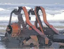  ?? CONTRIBUTE­D ?? A rusted component of a vessel that sank long ago rests on the beach near Point Amour, N.L