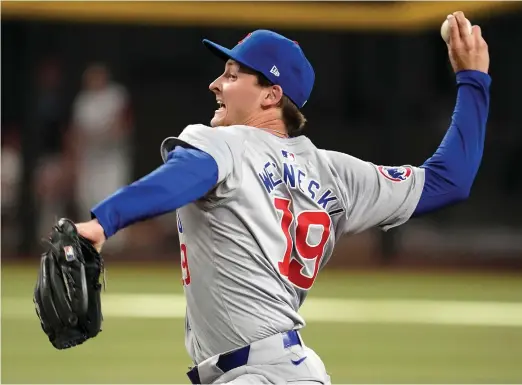  ?? DARRYL WEBB/AP ?? Hayden Wesneski, whom the Cubs recalled Wednesday from Triple-A Iowa, yielded one hit in four innings of relief against the Diamondbac­ks.