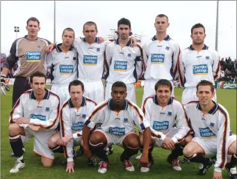  ??  ?? Paul Doolin’s Drogheda United team line up ahead of their 2004 FAI Carlsberg Cup semi-final tie with Longford Town in Flancare Park. Back (l to r) Gary Rogers, Declan O’Brien, Andy Myler, Danny O’Connor, Steven Gray, John Flanagan; Front (l to r) Sean McClare, Barry Molloy, Jermaine Sandvliet, John Lester and Gary Cronin.