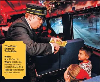  ??  ?? The Conductor punches tickets for passengers on “The Polar Express” Train Ride, produced by Rail Events Production­s, in Whippany, New Jersey.