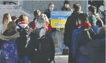  ?? ED KAISER ?? Protesters at the University of Alberta in Edmonton demonstrat­e against an assistant lecturer’s denial of the Holodomor famine.