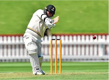  ?? PHOTOSPORT ?? Devon Conway hits through the off-side during his innings of 261 not out for Wellington against Canterbury at the Basin Reserve yesterday.