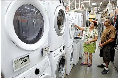  ?? AP/STEVEN SENNE ?? The Commerce Department says U.S. consumer spending rose 0.1% in August, the smallest gain in six months, while there was a 0.2% increase in orders for long-lasting manufactur­ed goods, such as the clothes washers and dryers like these at a Home Depot store in Boston.