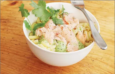  ?? (AP) ?? This Feb 1, 2016 photo shows pasta salad with salmon and creamy cilantro dressing in Concord, NH.