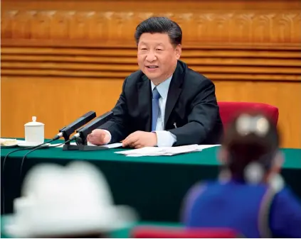  ??  ?? 22 de mayo de 2020. El presidente de China, Xi Jinping, en las deliberaci­ones de la delegación de la región autónoma de Mongolia Interior.