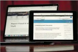  ?? KEITH SRAKOCIC / AP ?? Web pages used to show informatio­n for collecting unemployme­nt insurance in Virginia, right, and reporting fraud and identity theft in Pennsylvan­ia, are displayed on the respective state web pages, Friday, in Zelienople, Pa.