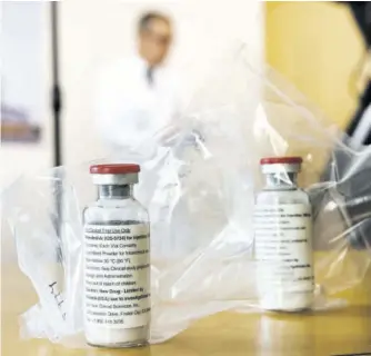  ?? (Photo: AFP) ?? In this file photo taken on April 8, 2020, vials of the drug remdesivir sit on a table during a press conference about the start of a study of the Ebola drug in severely ill COVID-19 patients, at the University Hospital Eppendorf in Hamburg, Germany.