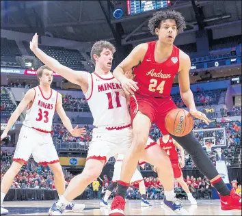  ??  ?? Sophomore forward Kyle Ross, right, had 16 points and seven rebounds for Andrean in the Class 2A state championsh­ip game.