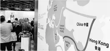  ?? — Reuters photo ?? Photo shows a map illustrati­ng China’s ‘One Belt, One Road’ mega project. From a stalled Indonesian rail project to an insurgency-threatened economic corridor in Pakistan, China’s push to revive Silk Road trade routes is running into problems that risk...