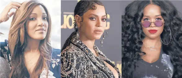  ?? APPHOTOS ?? Mickey Guyton, from left, Beyoncé Knowles and H.E.R. all have their respective songs about the Black experience nominated for 2021 Grammy Awards.