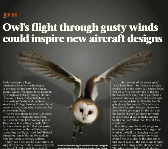  ??  ?? A new understand­ing of how birds’ wings change in turbulent flying conditions has implicatio­ns for the future of aircraft