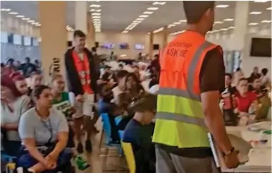  ?? ?? Canteen sit-in: Employees at Tilbury where they downed tools in protest over pay